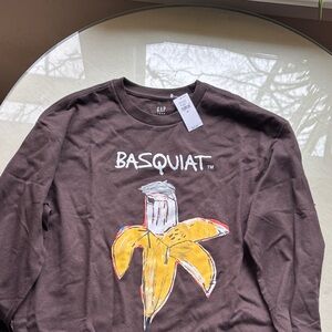 NWT sz 12 GAP teen x Basquiet Brown LS Tshirt with Yellow Banana graphic